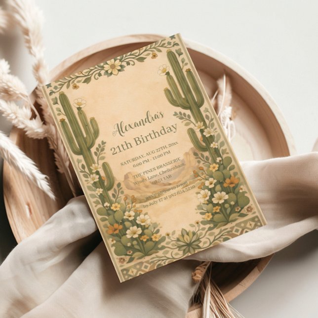 Convites Aniversário Vintage Desert Botanicals (Criador carregado)