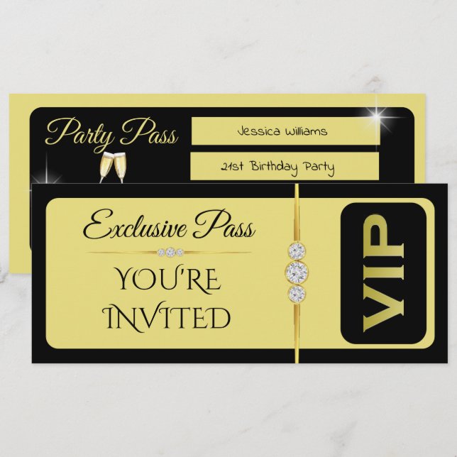 Convites Aniversário VIP Exquisit Com Diamantes (Frente/Verso)