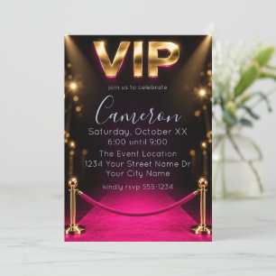 Convites Aniversário VIP Tapete Vermelho Rosa Quente Preto