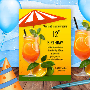 Convites Aniversário Virtual de Verão Saudável e Colorido
