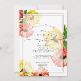 Convites Aniversário | Watercolor Yellow e Red Gerbera Dais