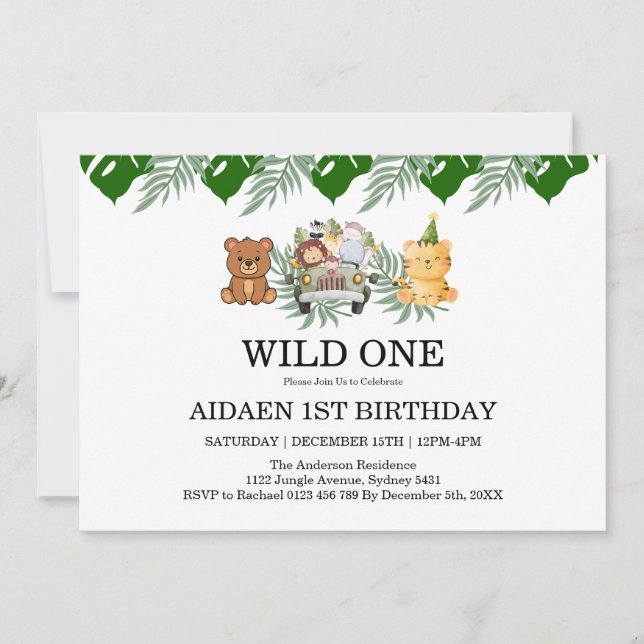 Convites Aniversário Wild One Jungle Safari (Frente)