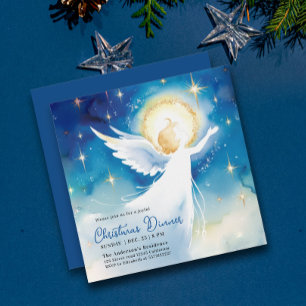 Convites Anjo Azul Fofo Religioso Noite Santa Aquarela