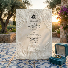 Convites Anjo Barroco & Cisnes Creme Antigo Casamento