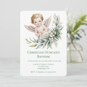 Convites Anjo Bebê Aquarela Asas de Pena Batismo 