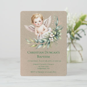 Convites Anjo Bebê Aquarela Asas de Pena Batismo