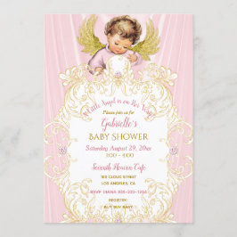 Convites Anjo Bebê Rosa Dourado Menina