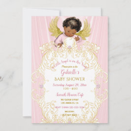 Convites Anjo Bebê Rosa Ouro Menina Afro-Americana
