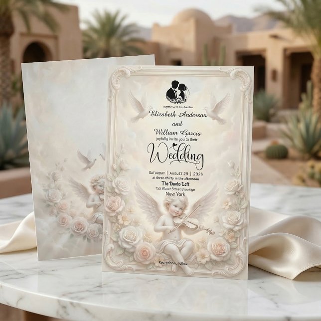 Convites Anjo Cherubim Vitoriano e Pombas Etéreas Casamento (Criador carregado)