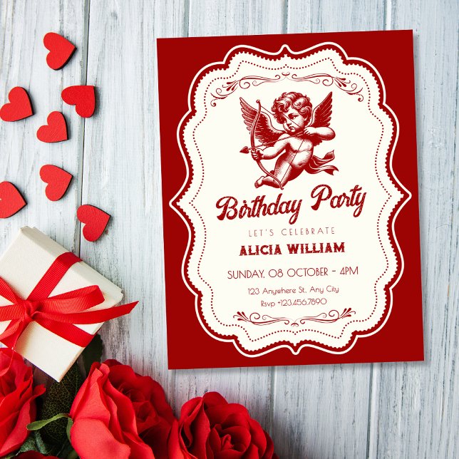 Convites Anjo cupido vermelho aniversário (Criador carregado)