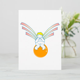 Convites Anjo Querubim Sentado em Esfera Laranja