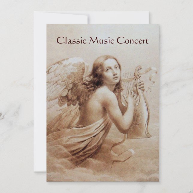 Convites ANJO TOCANDO LIRA SOBRE AS NUVENS,champagne (Frente)