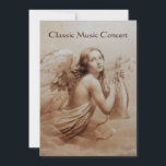 Convites ANJO TOCANDO LIRA SOBRE AS NUVENS, champanhe<br><div class="desc">Elegante,  artístico e clássico design pintura aquarela em branco sépia,  cores castanhas reelaboradas a partir da arte fina italiana do século XVIII. Versão de papel metálico champanhe.</div>