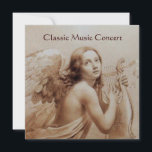 Convites ANJO TOCANDO LIRA SOBRE AS NUVENS, Monograma Doura<br><div class="desc">Design elegante,  artístico e clássico pintura em aquarela em sépia branca,  cores marrons reelaboradas a partir da arte fina italiana do século XVIII. Versão de papel metálico dourado.</div>