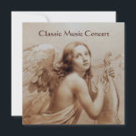 Convites ANJO TOCANDO LIRA SOBRE AS NUVENS, Monograma Doura<br><div class="desc">Design elegante,  artístico e clássico  pintura em aquarela em cores sépia branca,  marrom reelaboradas a partir de belas artes italianas do século XVIII. Versão em papel metálico dourado.</div>