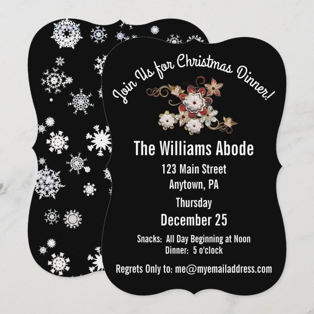 Convites Anjos, Joias e Flores Estimulantes Preto Clássico (Frente/Verso)