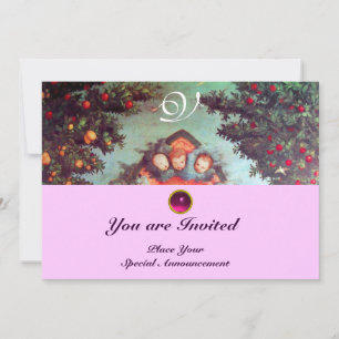 Convites ANJOS PEQUENOS MONOGRAMA azul antigo rosa brilhant