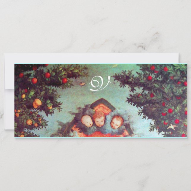 Convites ANJOS PEQUENOS MONOGRAMA azul antigo rosa brilhant (Frente)