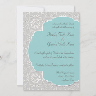 Convites Anna Liese Peacock Damask - Cinza Azul Aqua Convid