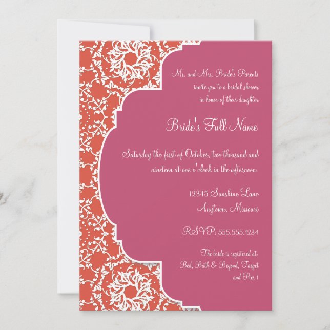 Convites AnnaLiese Damask - Tangerine n Watermelon Invite (Frente)