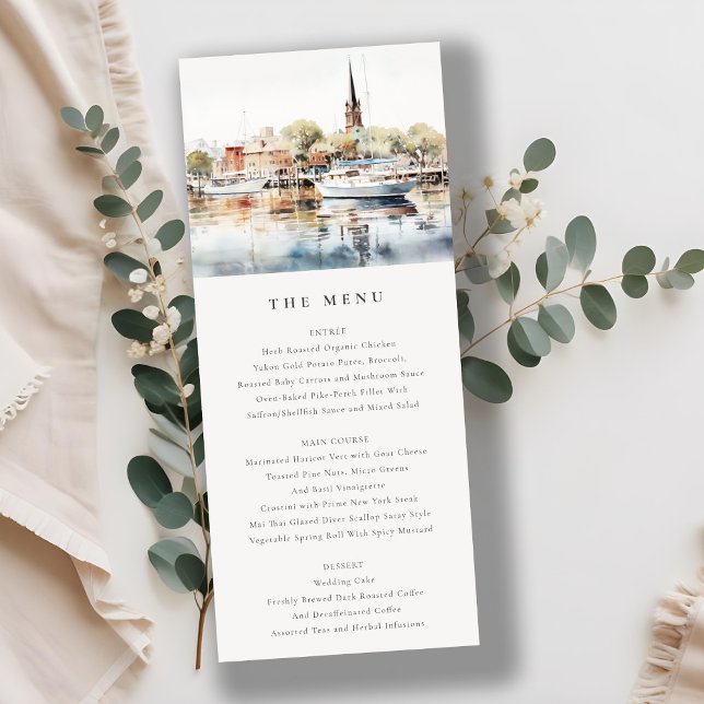Convites Annapolis Maryland Watercolor Wedding Menu (Criador carregado)