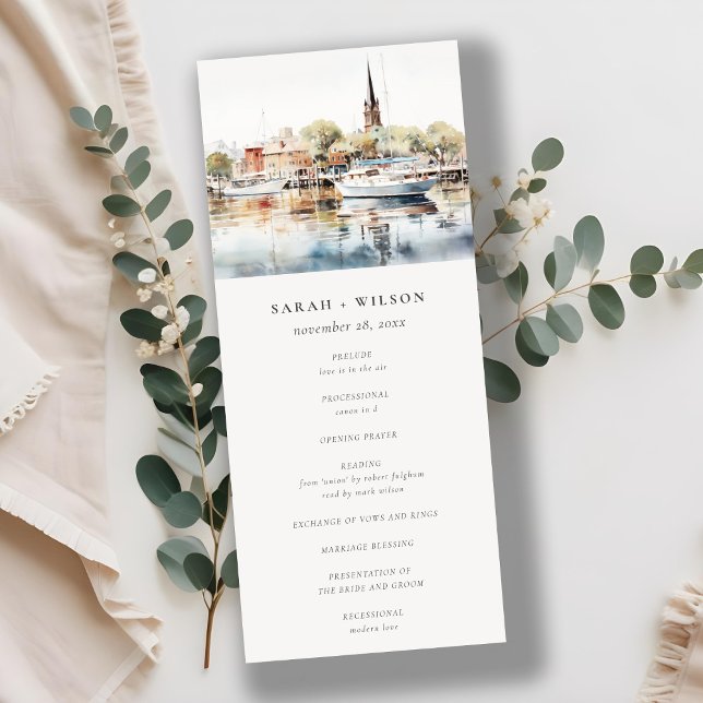 Convites Annapolis Maryland Watercolor Wedding Program (Criador carregado)