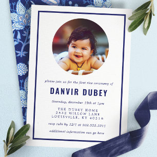 Convites Annaprashan Blue Floral First Rice Ceremony Foto