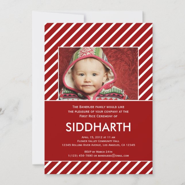 Convites Annaprashan (Primeiro Arroz) em Vermelho (Frente)