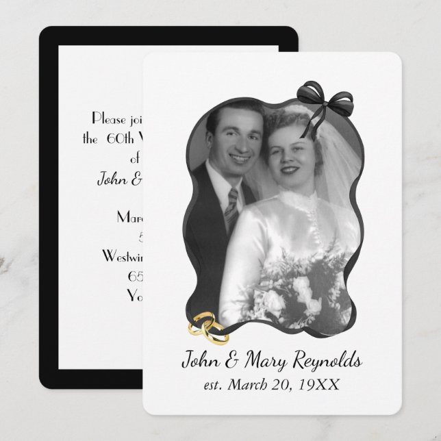 Convites Anniversary Party Bow and Ribbon Frame On White (Frente/Verso)