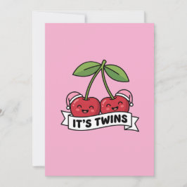 Convites Annonce Jumeaux Filles It's Twins Cerises Bonnets 
