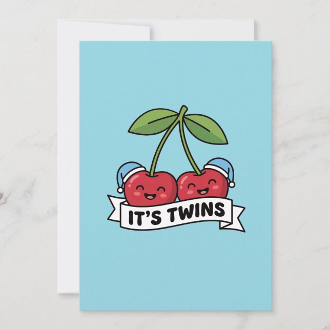 Convites Annonce Jumeaux Garçons It's Twins Cerises Bonnets (Frente)