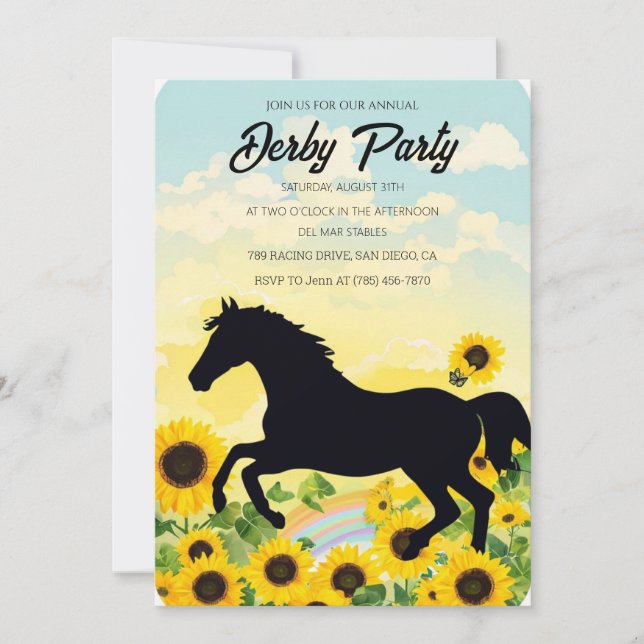 Convites Annual Derby Party Invitation with Sunflowers and  (Frente)