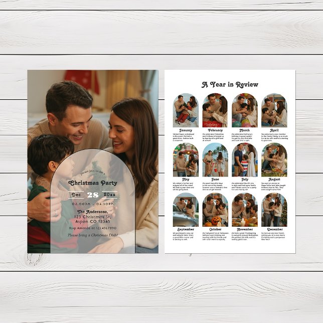 Convites Ano da Família Moderna em Revisão da Festa de Nata (Modern Family Year in Review Photo Christmas Party Invitation)