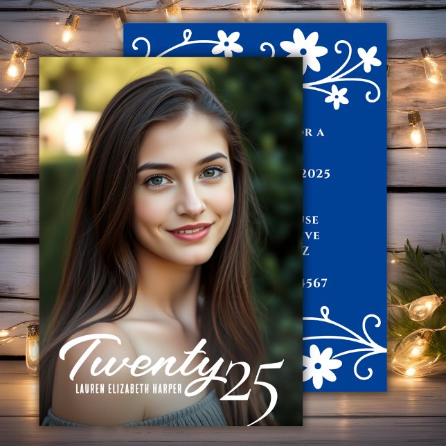 Convites Ano De Graduação E Festa de formatura Azul De Foto (Graduation Year And Photo Blue Graduation Party Invitation)