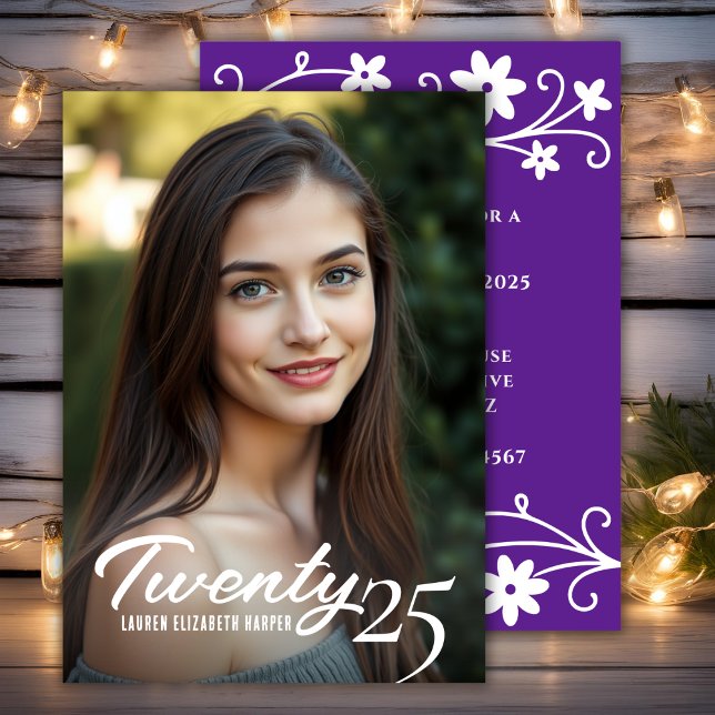 Convites Ano De Graduação E Festa de formatura De Foto Roxo (Graduation Year And Photo Purple Graduation Party Invitation)