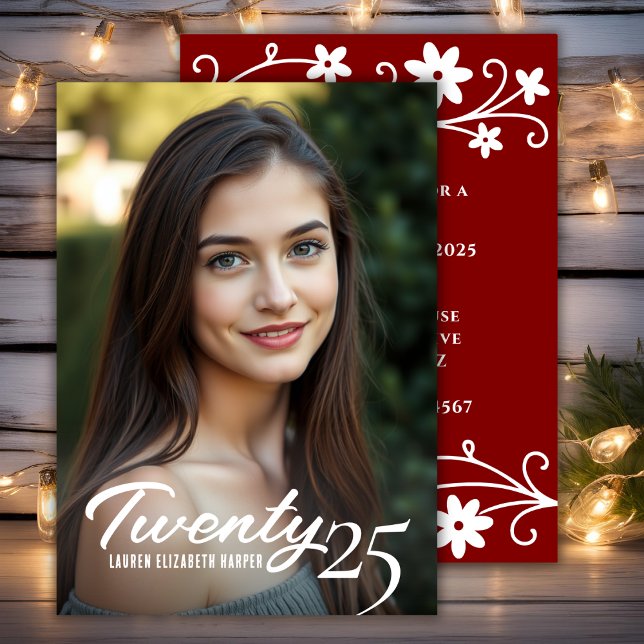 Convites Ano De Graduação E Festa de formatura Foto Maroon (Graduation Year And Photo Maroon Graduation Party Invitation)