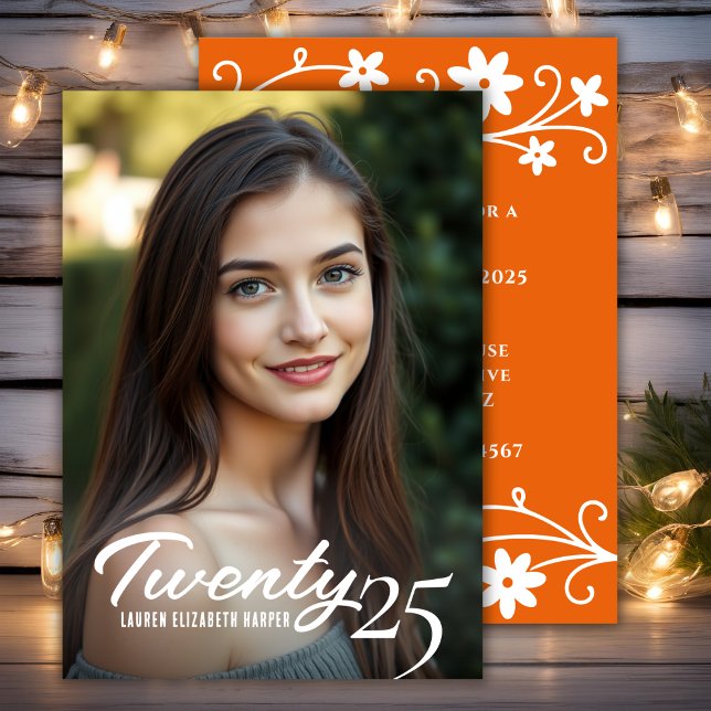Convites Ano De Graduação E Festa de formatura Laranja Foto (Graduation Year And Photo Orange Graduation Party Invitation)