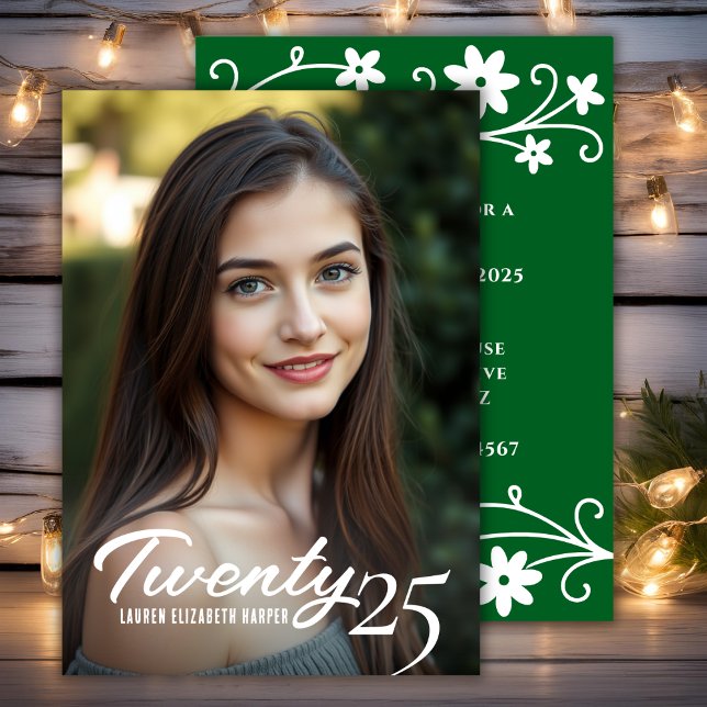 Convites Ano De Graduação E Festa de formatura Verde Fotogr (Graduation Year And Photo Green Graduation Party Invitation)