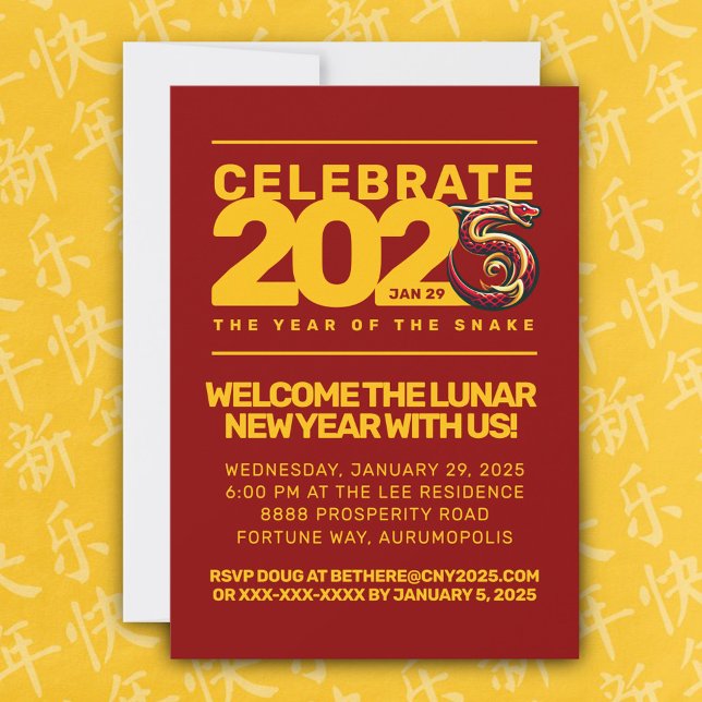 Convites Ano Dourado Vermelho do Cobra de 2025 (CNY 2025 Invitation Cover Photo)