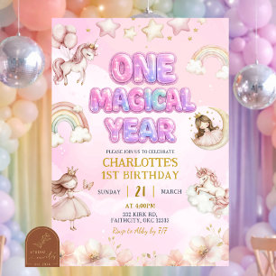 Convites Ano Mágico do Unicórnio Um Primeiro Aniversário