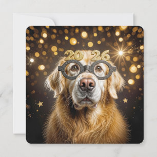 Convites Ano Novo 2027 Festa Retriever Dourado Humor