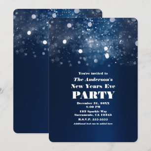 Convites Ano Novo Azul Escuro Prateado Espelhante de Invern