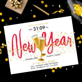 Convites Ano Novo Champanhe Espumante Dourado Confete