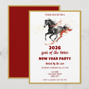 Convites Ano Novo Chinês 2026 Cavalo Tinta Festa de Ano Nov