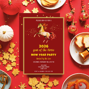 Convites Ano Novo Chinês 2026 Cavalo Tinta Festa de Ano Nov