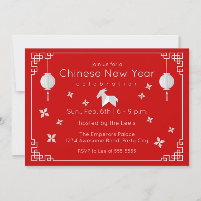 Convites Ano Novo Chinês Cabra Origami (Frente)