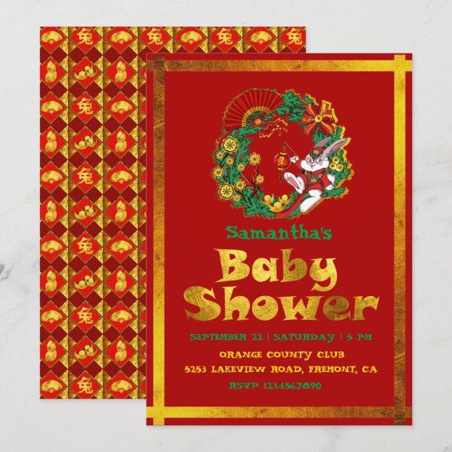 Convites Ano Novo Chinês do Coelho (Frente/Verso)