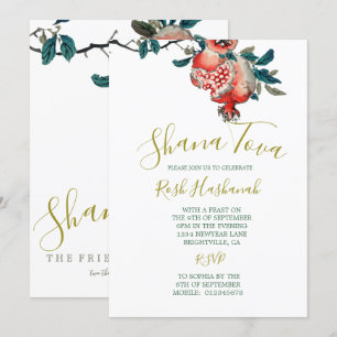 Convites Ano Novo Elegante Jantar Rosh Hashanah Romã