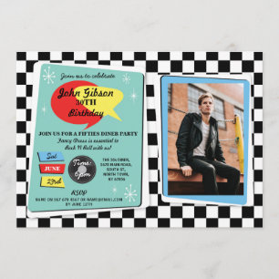 Convites Anos 50 de aniversário de 1950 Retro Rock Roll In