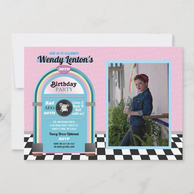 Convites Anos 50 de Jantar de Jairo Jukebox Foto de Música  (Frente)